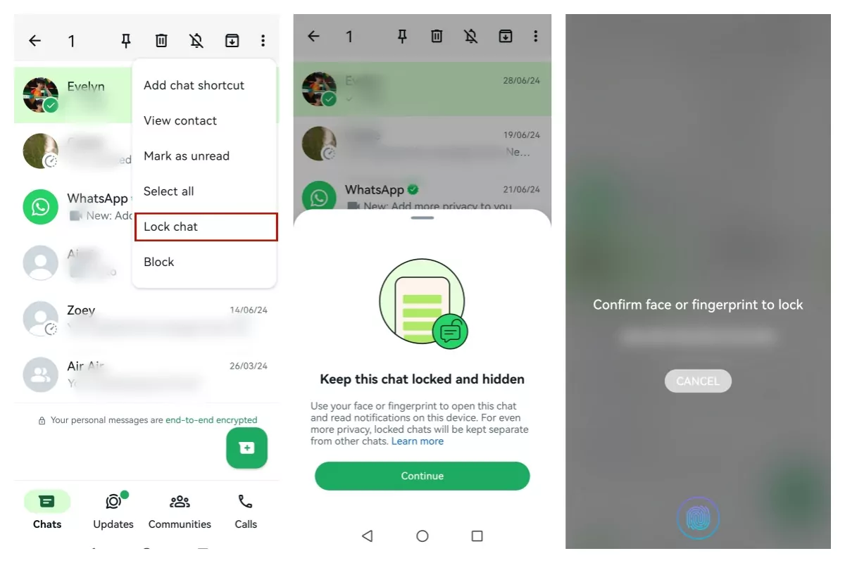 AndroidでWhatsAppチャットを非表示にする