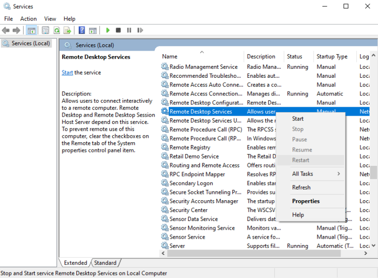 restart remote desktop service
