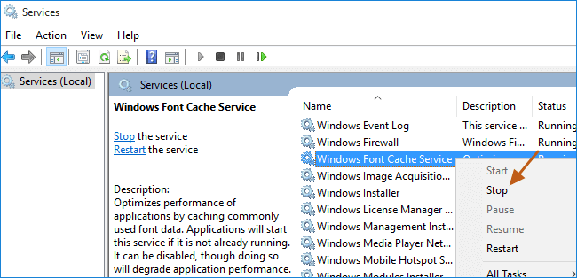 restart windows font cache service