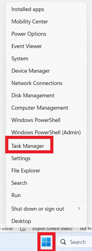 right-click task menu to open task manager