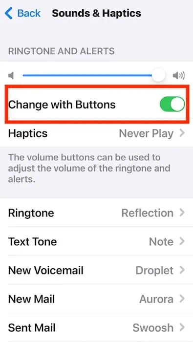 ringer and alerts volume adjust