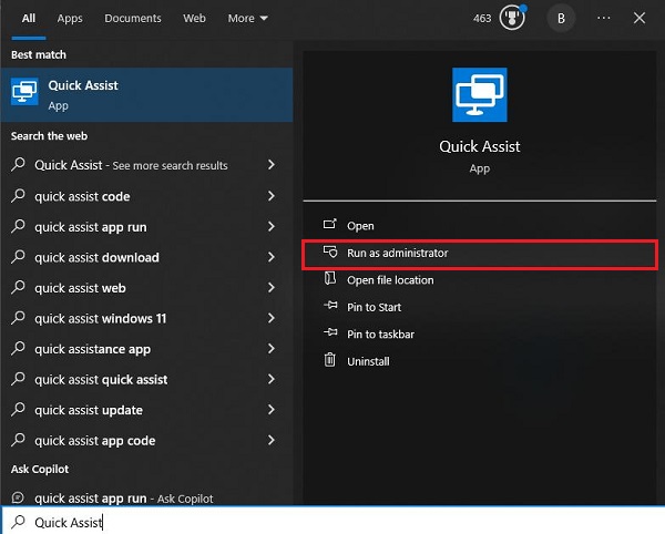 Run Quick Assist as Administrator