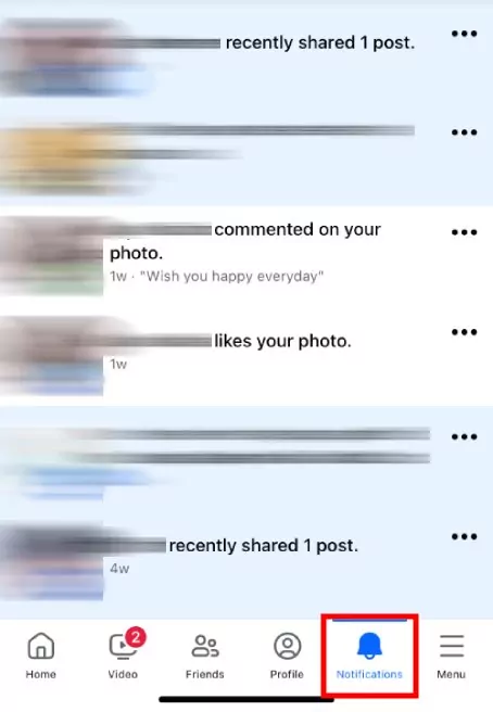 see someone Facebook activity on Notifications