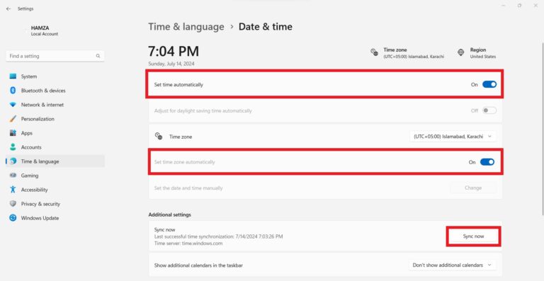 set time and date manually