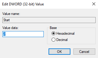 set the value data to 2