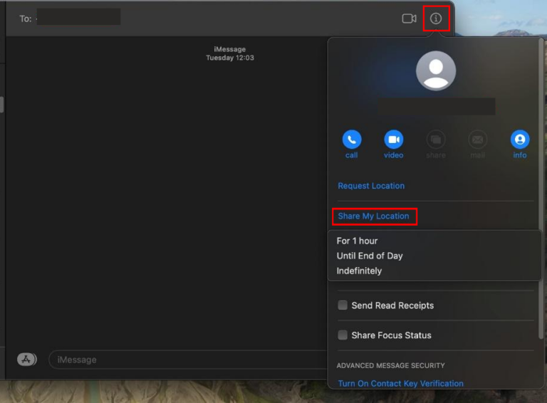 partager l'emplacement sur Mac Messages