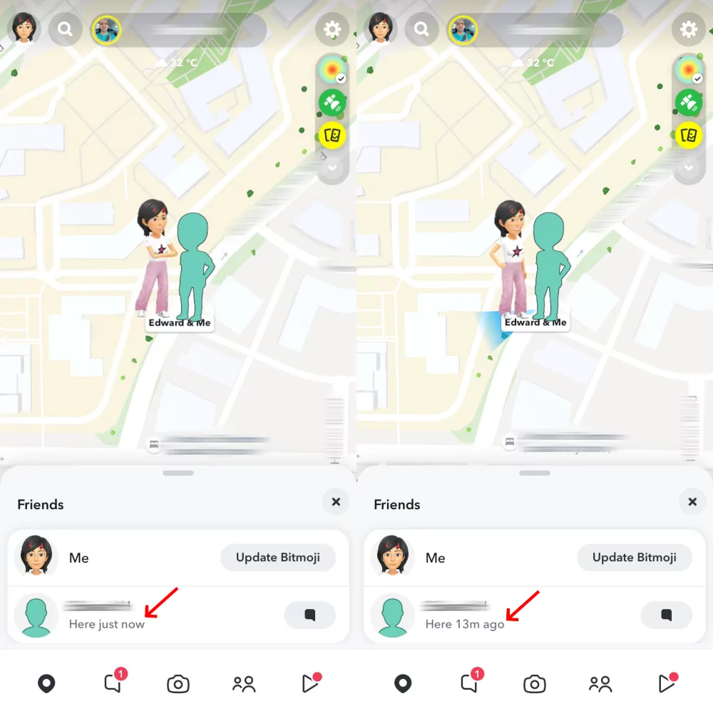 Snapchat online status with location