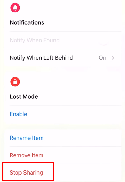 stop AirTag location sharing