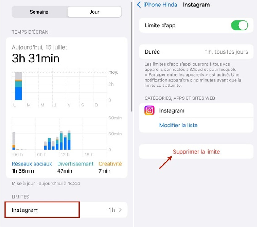 Supprimer limite de temps iPhone