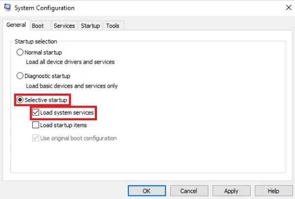 System Configuration Selective Startup