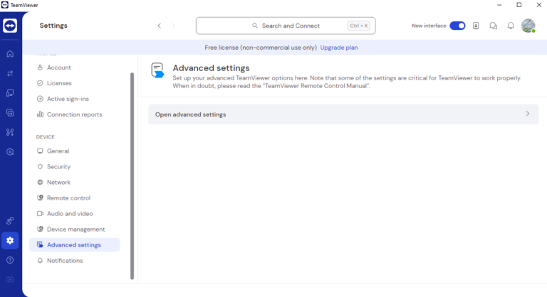 open advanced settings TeamViewer