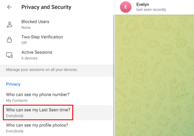 Telegram web last seen settings