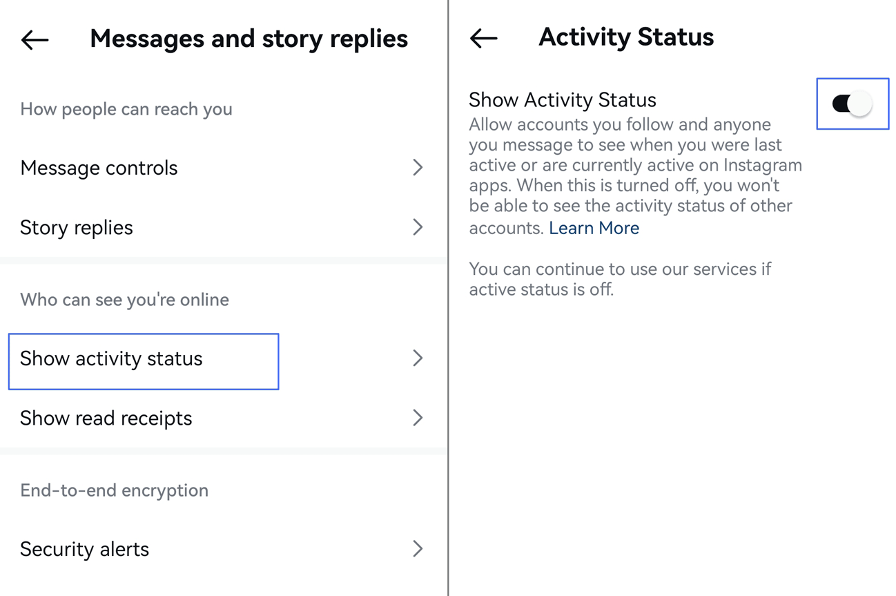 toggle off Show Activity Status