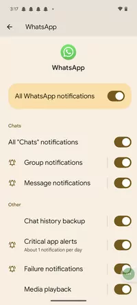 Turn on WhatsApp notifications