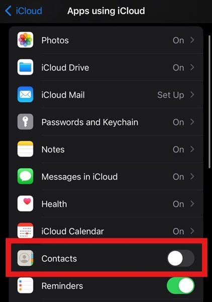 turn off contact sharing for iCloud