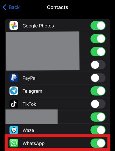 turn off contact sharing for some apps