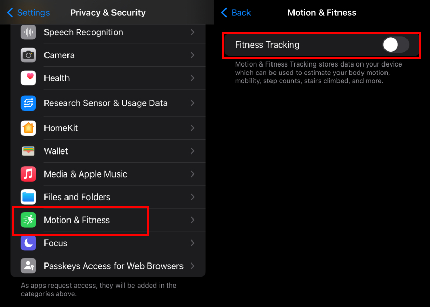 turn off Fitness tracking on iPhone