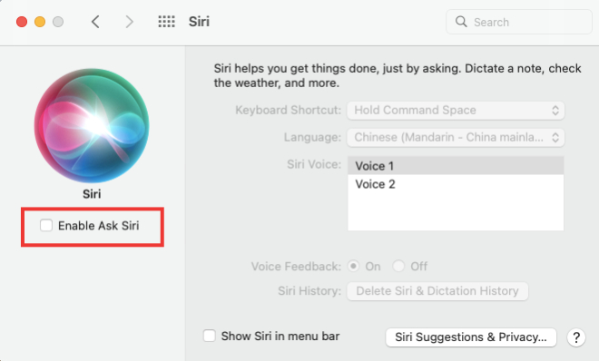 how to disable Siri on Mac