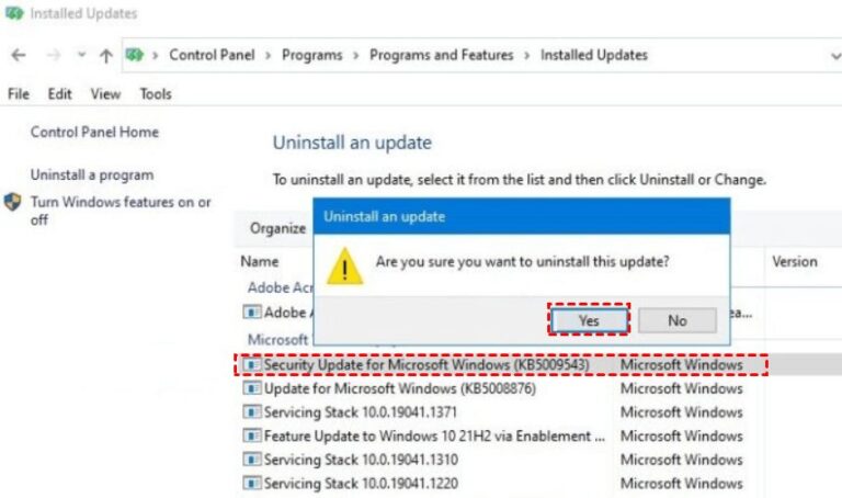 uninstall kb5009543