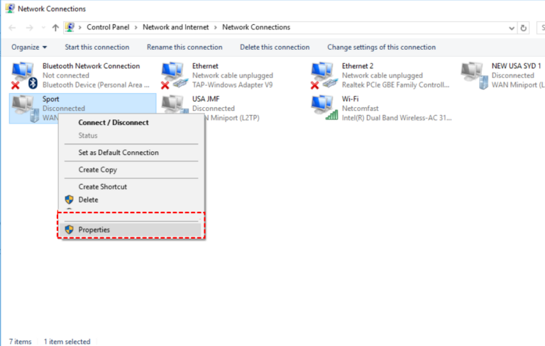 vpn connection properties