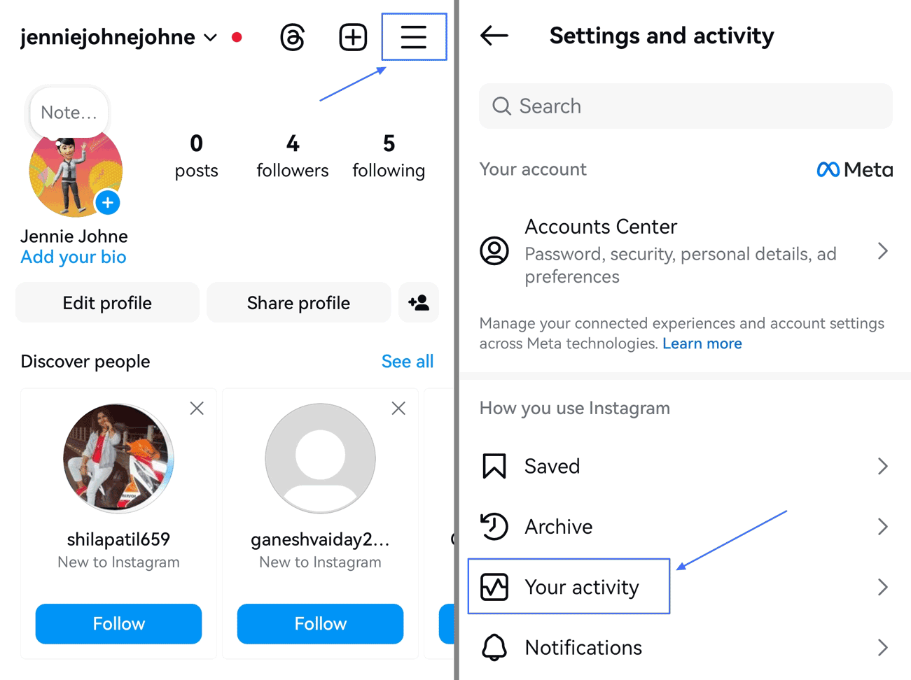 Instagram Votre activité