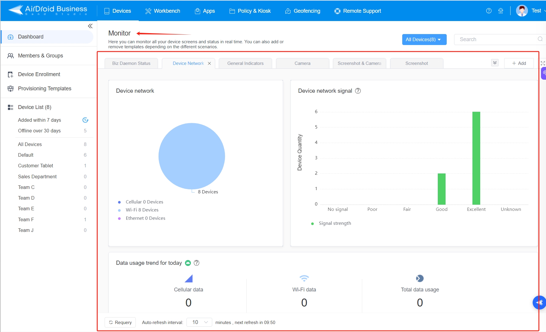 view all managed devices on Airdroid Business Dashboard