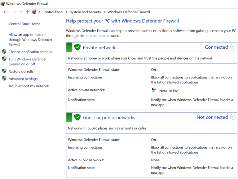 Verify firewall settings