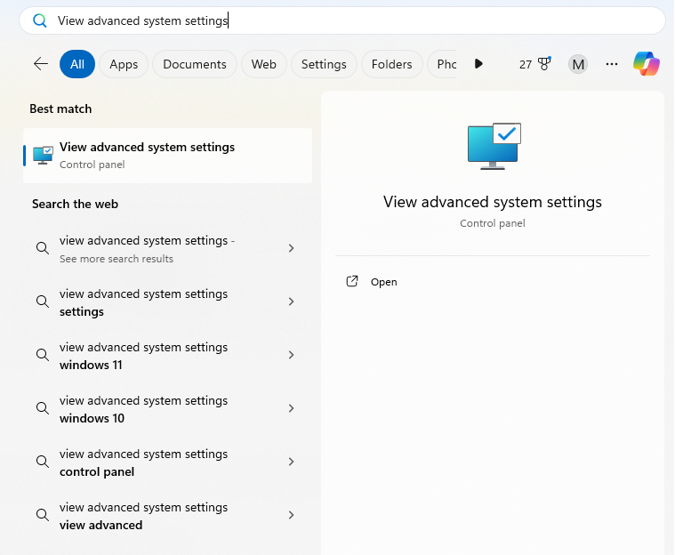 View advanced system settings