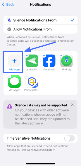 add apps you want to silence