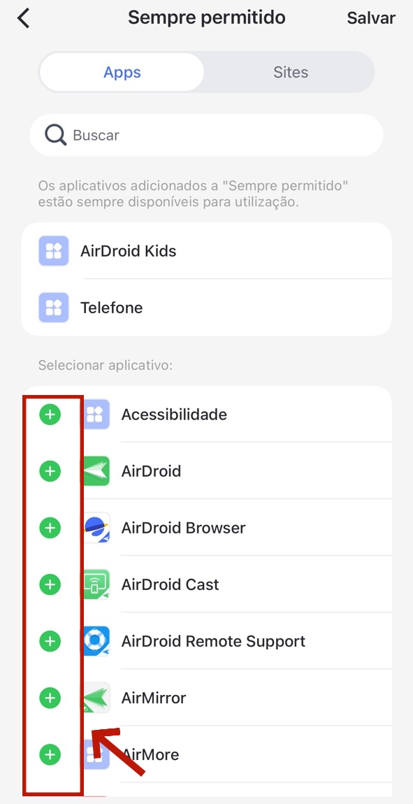 adicione aplicativos à lista de permissões