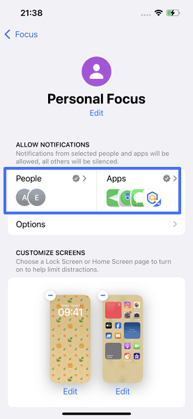 adjust the contacts or apps