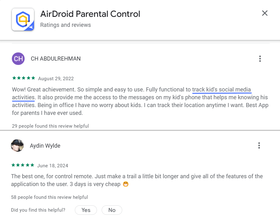 AirDroid Parental Control customer review