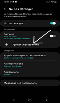 « Ajouter un programme » Ne pas Déranger Sur Samsung