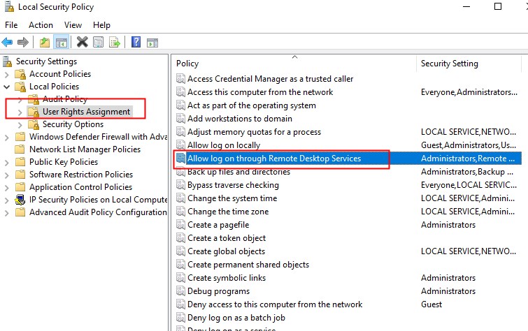 allow log on through remote desktop services