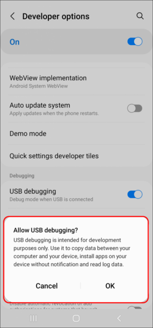 allow usb debugging