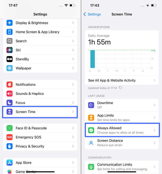 Allowed Apps option in Screen Time