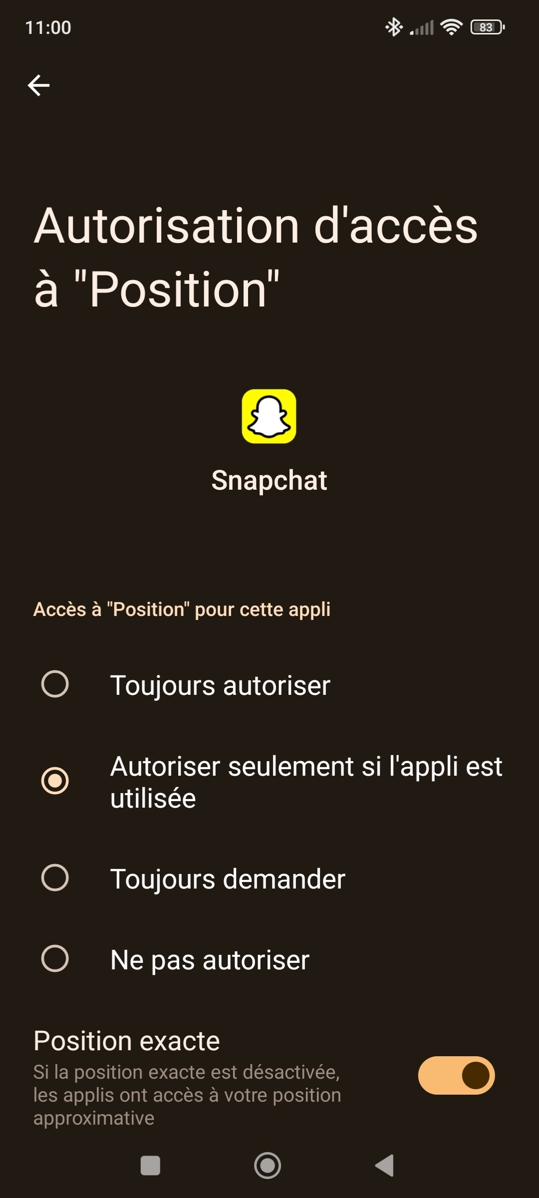 Android autorisations localisation Snapchat