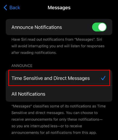 announce time sensitive messages on AirPods