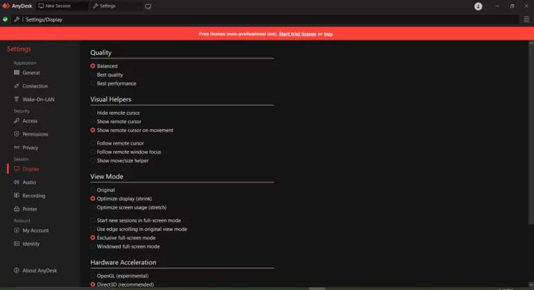 anydesk display settings