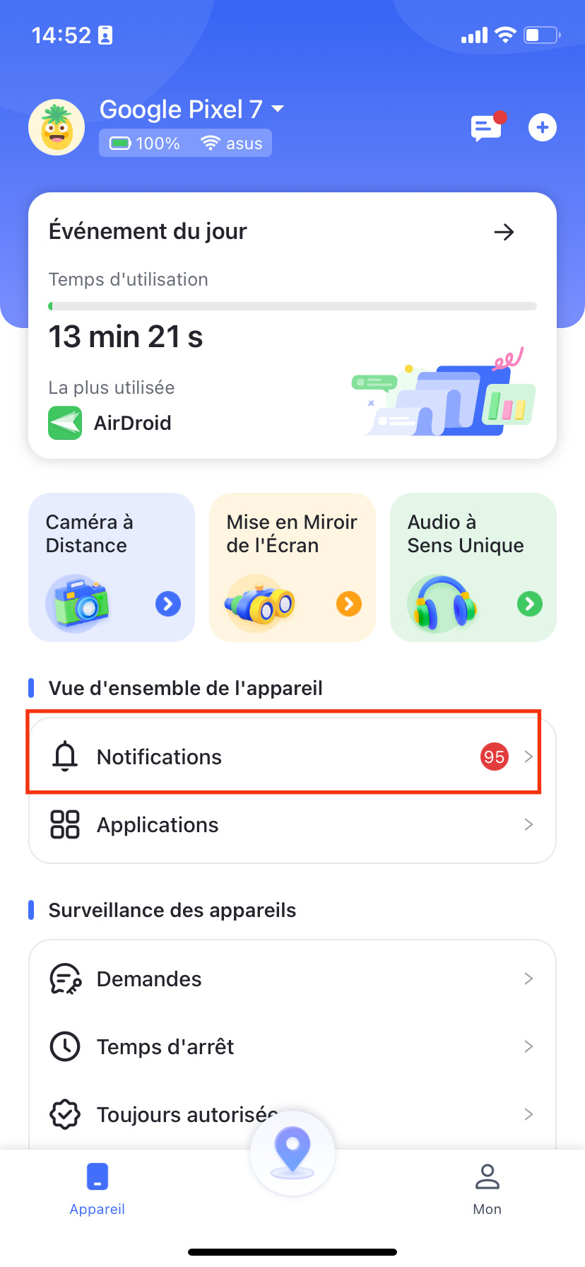 Appuyez sur Notifications