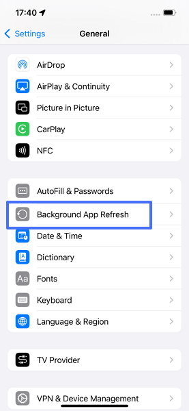 Background App Refresh option