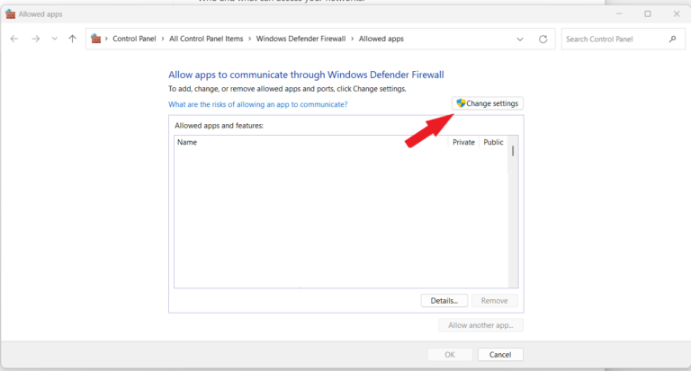 change firewall settings