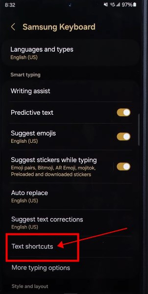 choose text shortcuts