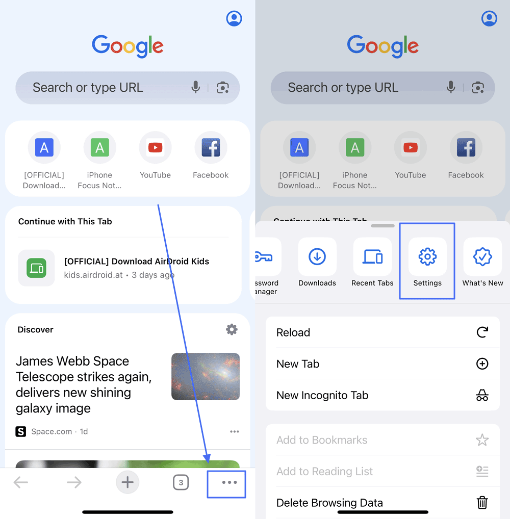 Chrome Setting on iPhone