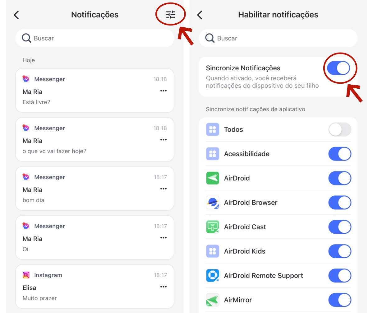 personalize quais apps tenham as notificações sincronizadas