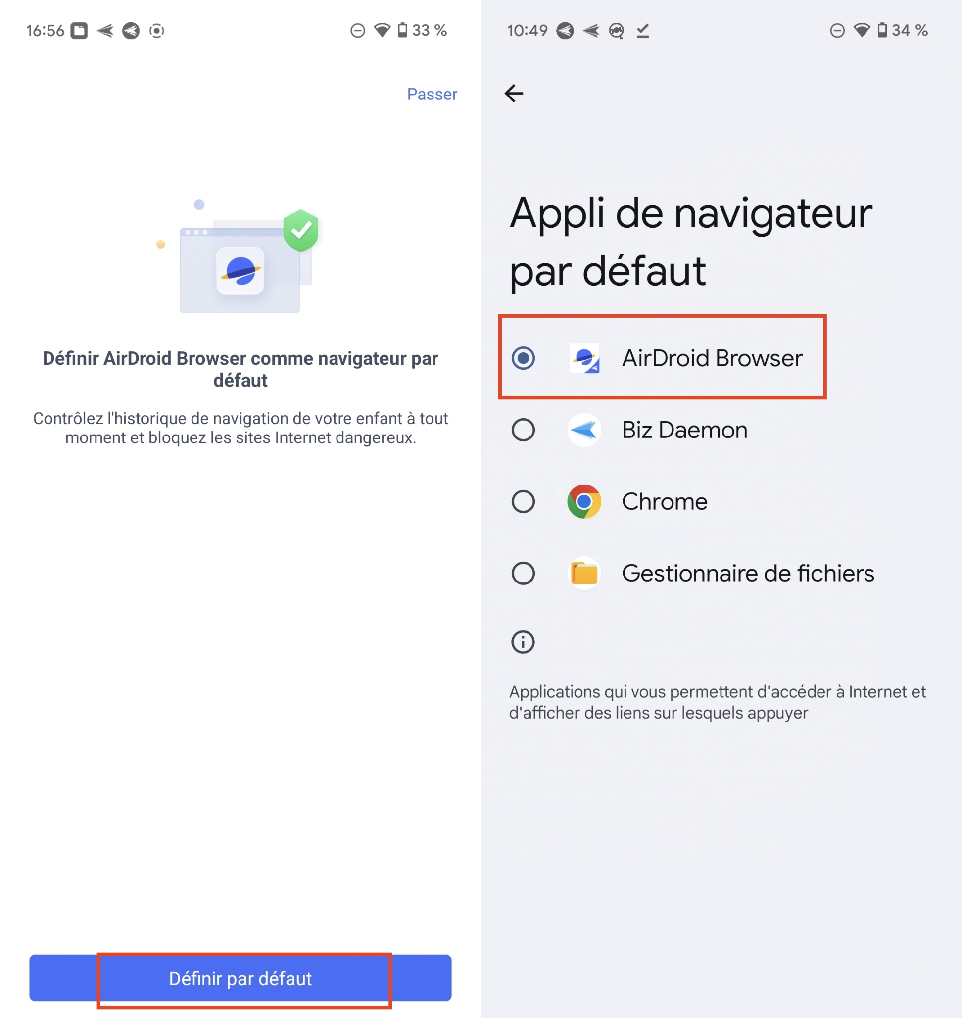 Configurer AirDroid Browser