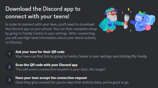 connect with teens on Discord family center with QR code