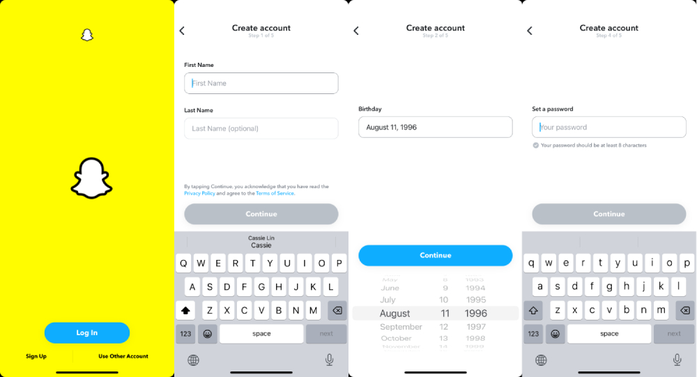 create Snapchat account