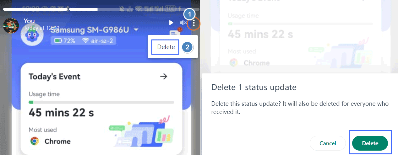 delete a status on WhatsApp web