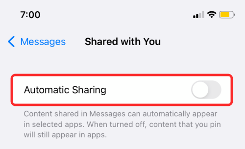 disable automatic sharing